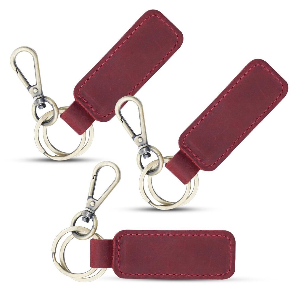 4588 Leather Key Holder, Key Fob Keychain, 3 Pack Red